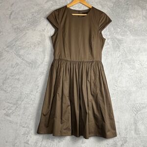 Theory Dress Cap Sleeve Fit Flare Midi Dress 8 Brown Flirty Holiday Party Work